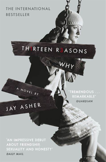 cover of book "Thirteen Reasons Why" with picture of girl on swing