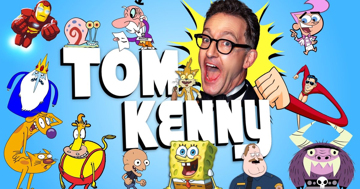 Tom Kenny head shot surrounded by various cartoon characters