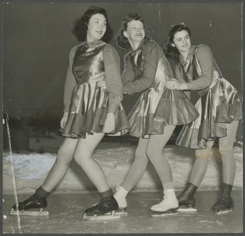 Trio of figure skaters in the Winter Carnival’s Ice Review. Syracuse University Photograph Collection.