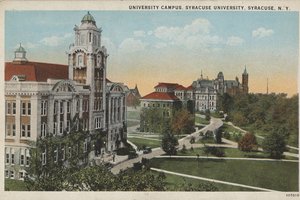 University Campus colored drawing postcard