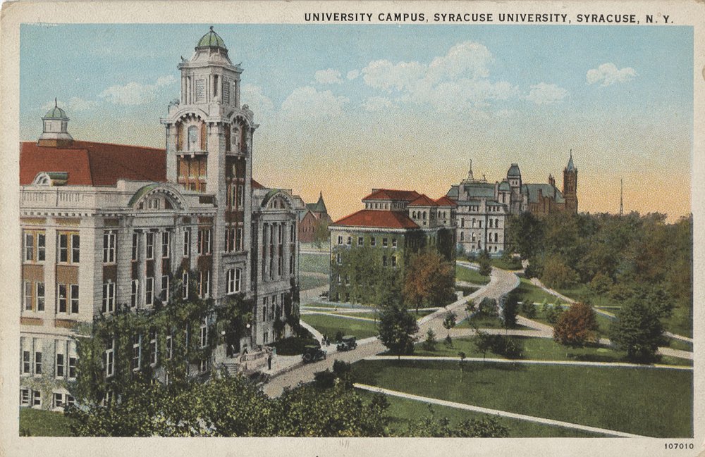 University Campus colored drawing postcard