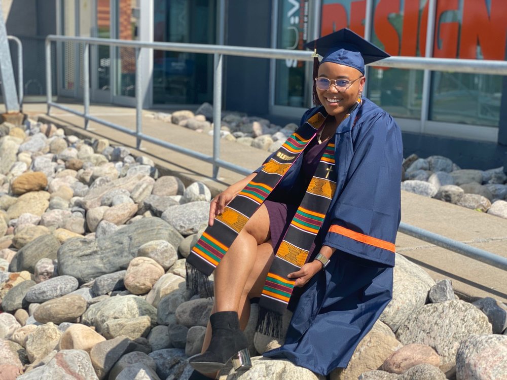 Woman in graduation regalia
