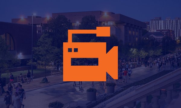 orange icon of video camera over blue overlaid picture of Bird Library