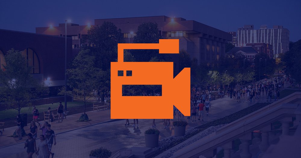 orange video camera icon over blue overlaid photo of Bird Library