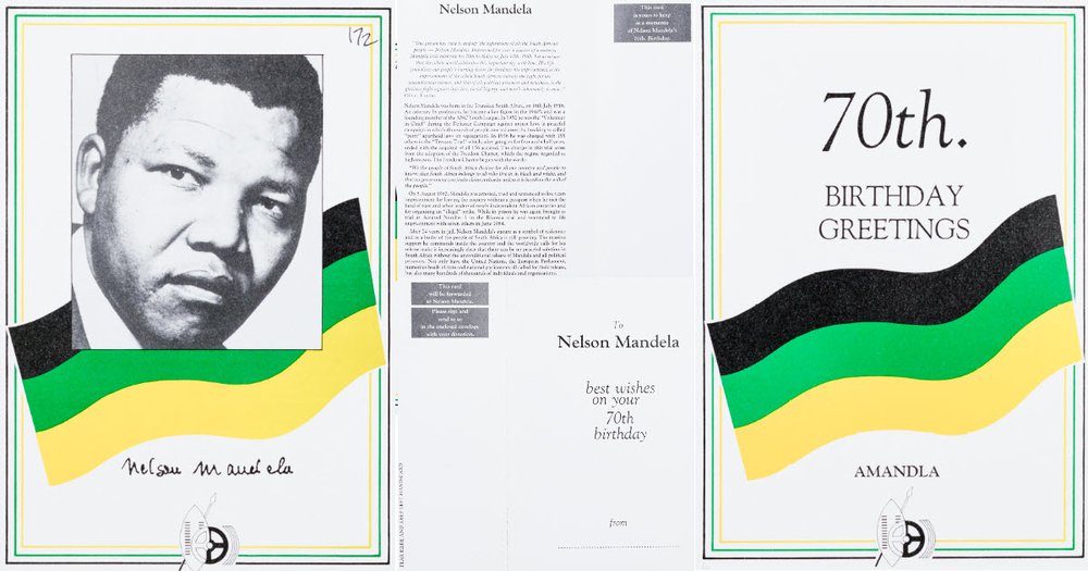 photo of Nelson Mandela next to black green and yellow ribbons of color