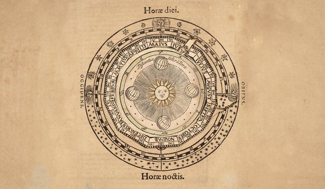 Illustration of a compass with moon and stars on aged brown paper background