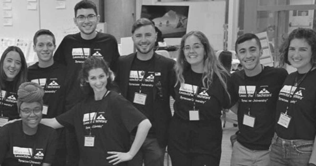 black and white photo of students at the LaunchPad