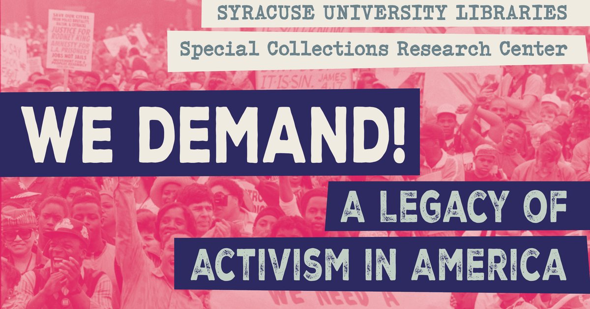 pink sepia photo of people protesting with title of exhibit overlaid