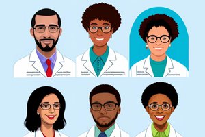 illustrations of different races and genders in white lab coat