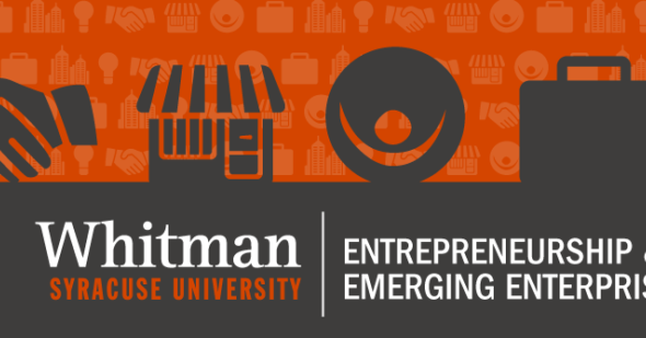 orange and gray banner with different business icon