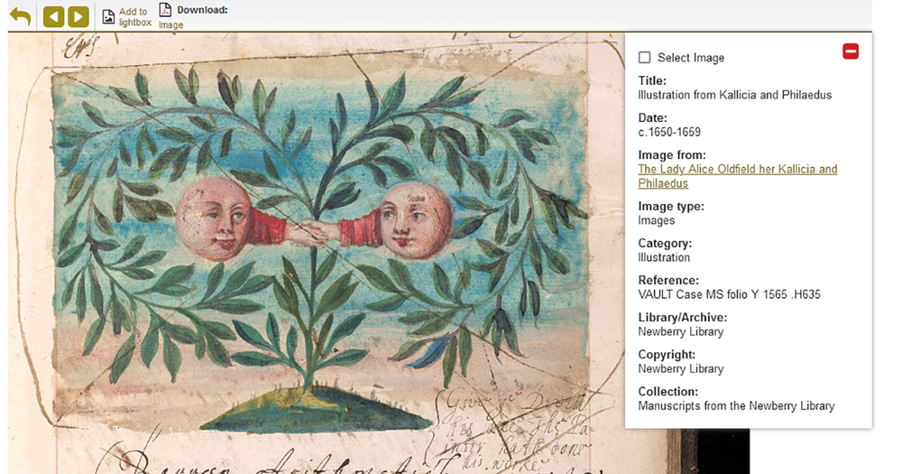 illustration two heads and arms reaching out amidst tree with green leaves