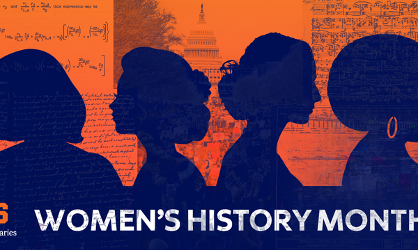 outline of four women's profile on orange background