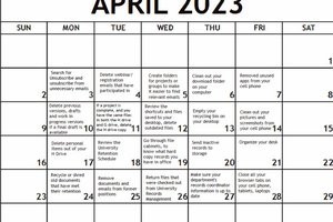 april calendar with action items on each day