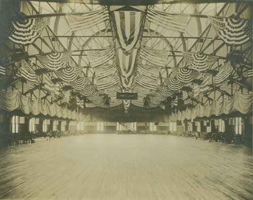 flags attached to ceilings in Archbold gymnasium