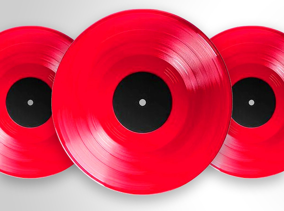 three red vinyl records