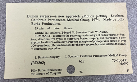 Card catalog for bunion surgery movie