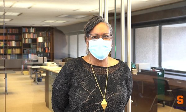 Petrina Jackson standing in front of SCRC reading room