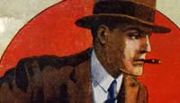 illustration of man wearing hat and suit with cigarette in his mouth