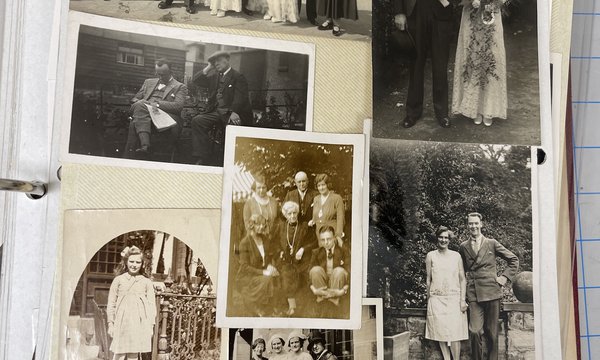 old b&w family photos of wedding and couples