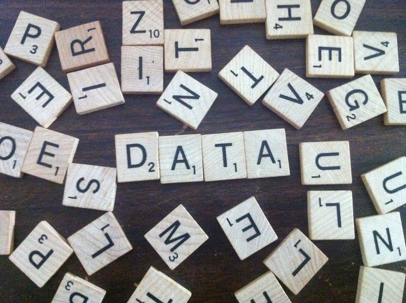 scrabble letters with word DATA formed in middle