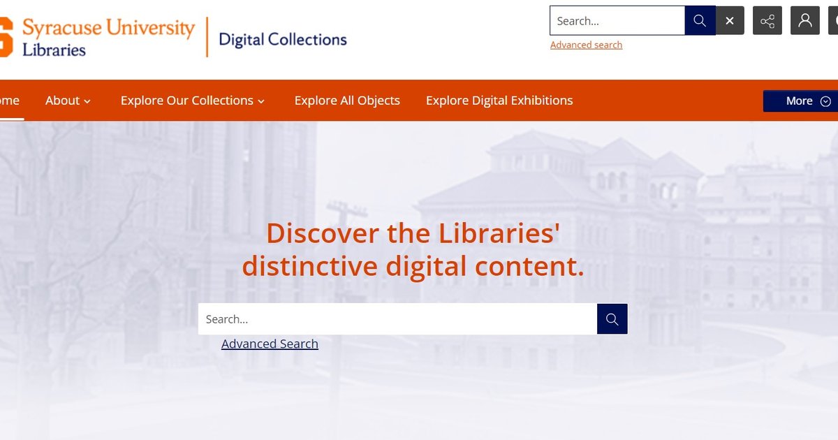 Screen shot of Digital Collections website page.