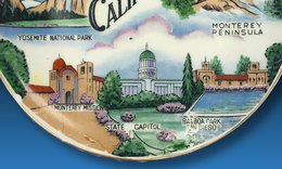 plate with illustrations of California landmarks