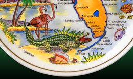 plate with tropical graphics highlighting map of the southern tip of Florida