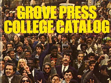 crowd of people with words Grove Press College Catalog in yellow at top