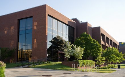 multi story brick and glass building