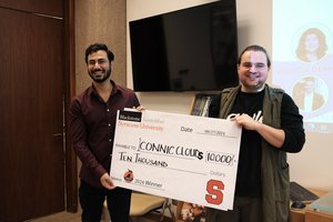 Iconnic.Cloud founder by Waqar Hussain G’25 (left) with LaunchPad program manager J Wess.