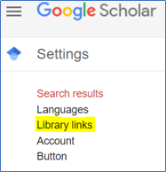 library links highlighted on google scholar settings menu