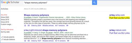 screen shot of search results in google scholar