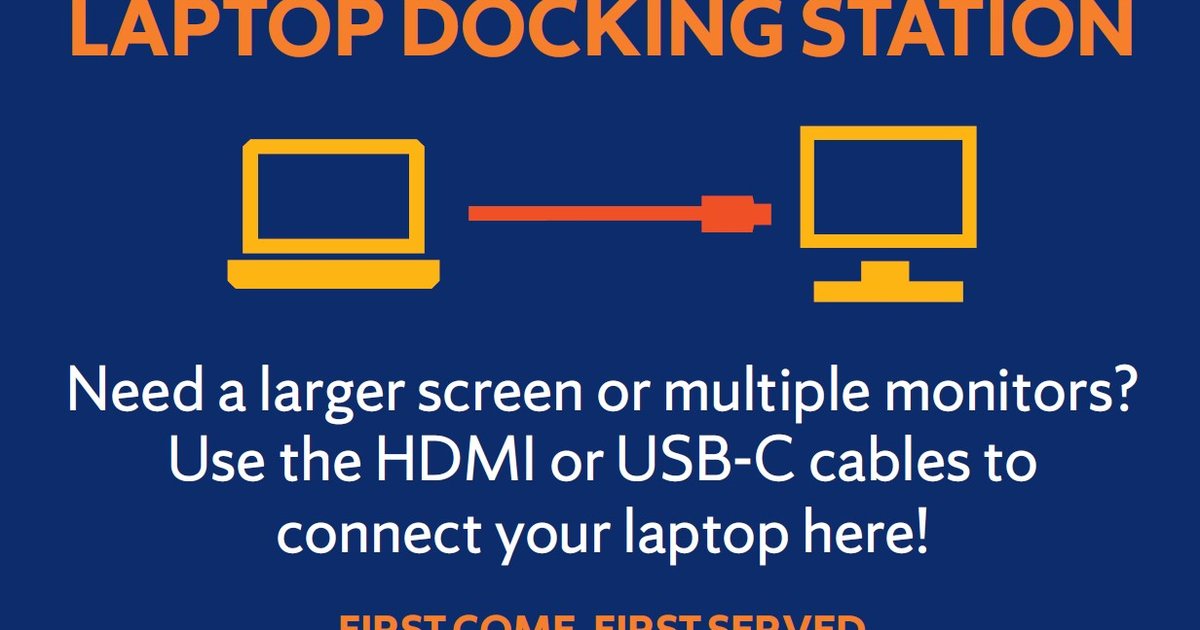 blue sign that reads Laptop Docking Station