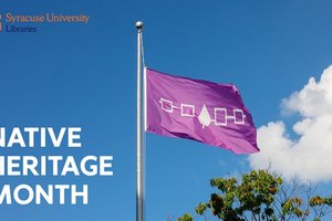 Haudenosaunee flag with words Native Heritage Month