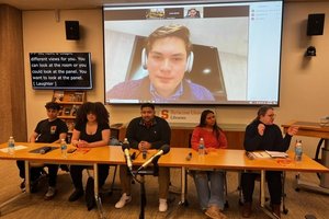 Panelist and podcast participants in First Generation Celebration on November 8, 2023 in Bird Library.