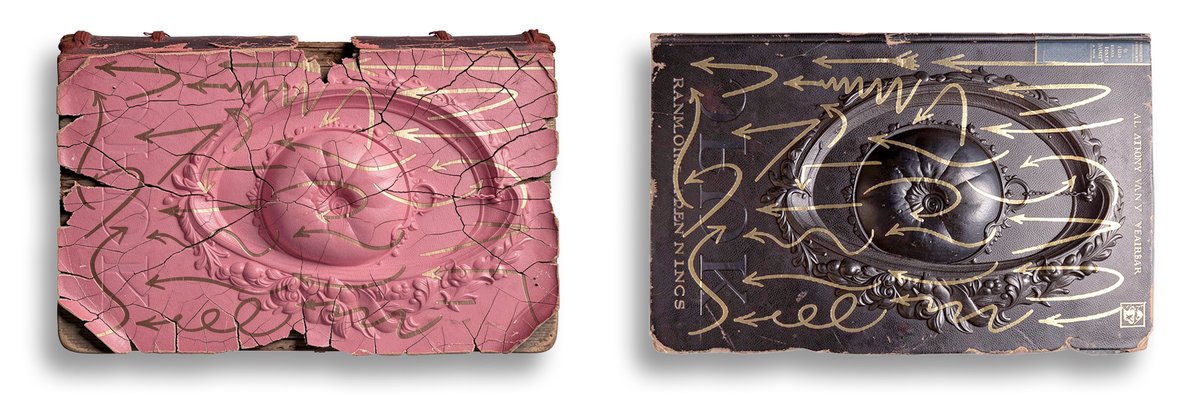 pink and black antiqued wood carving