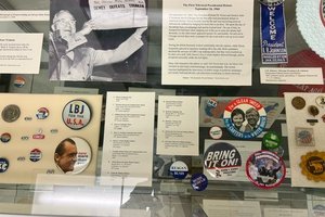 display case holding presidential memorabilia