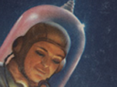 illustration of man's head with plastic globe helmet