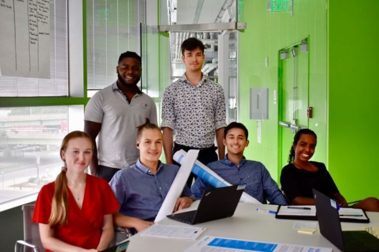 group of students at a work table