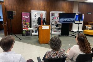 Roy Gutterman speaking at Banned Books event in 2023.