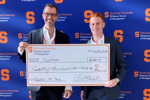 Assistant Professor Cristiano Bellavitis (left) and Fundwurx founder Ben Ford ’23 (right), grand prize winner