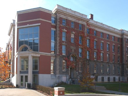 Renaissance style corner brick and marble building