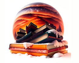 snow globe with books inside and sitting atop books