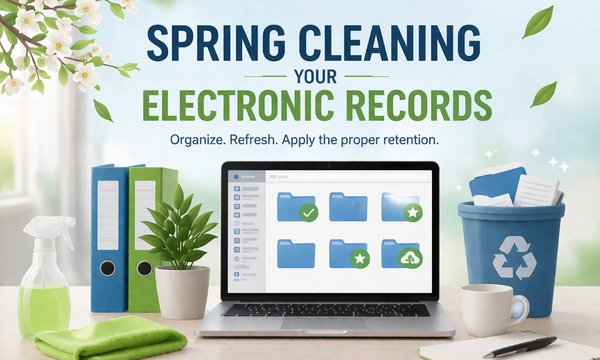 computer screen with headline in blue and green