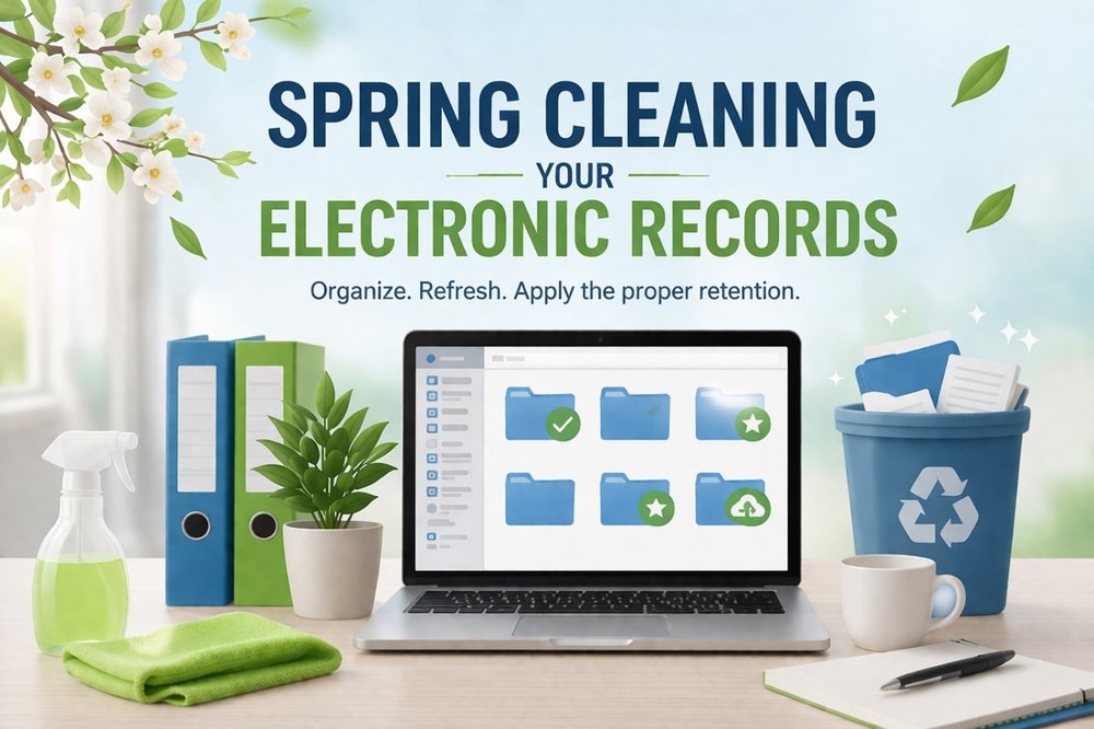 computer screen with headline in blue and green