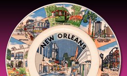 Louisiana state plate with image and word New Orleans in center