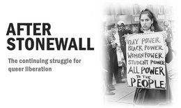 Woman holding a sign after Stonewall with words After Stonewall