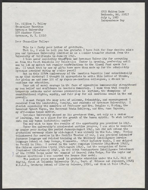 1983 typewritten letter page 1