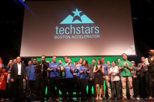 SU startup Josh Aviv and the SparkCharge team at Techstars Boston Demo Day 2018