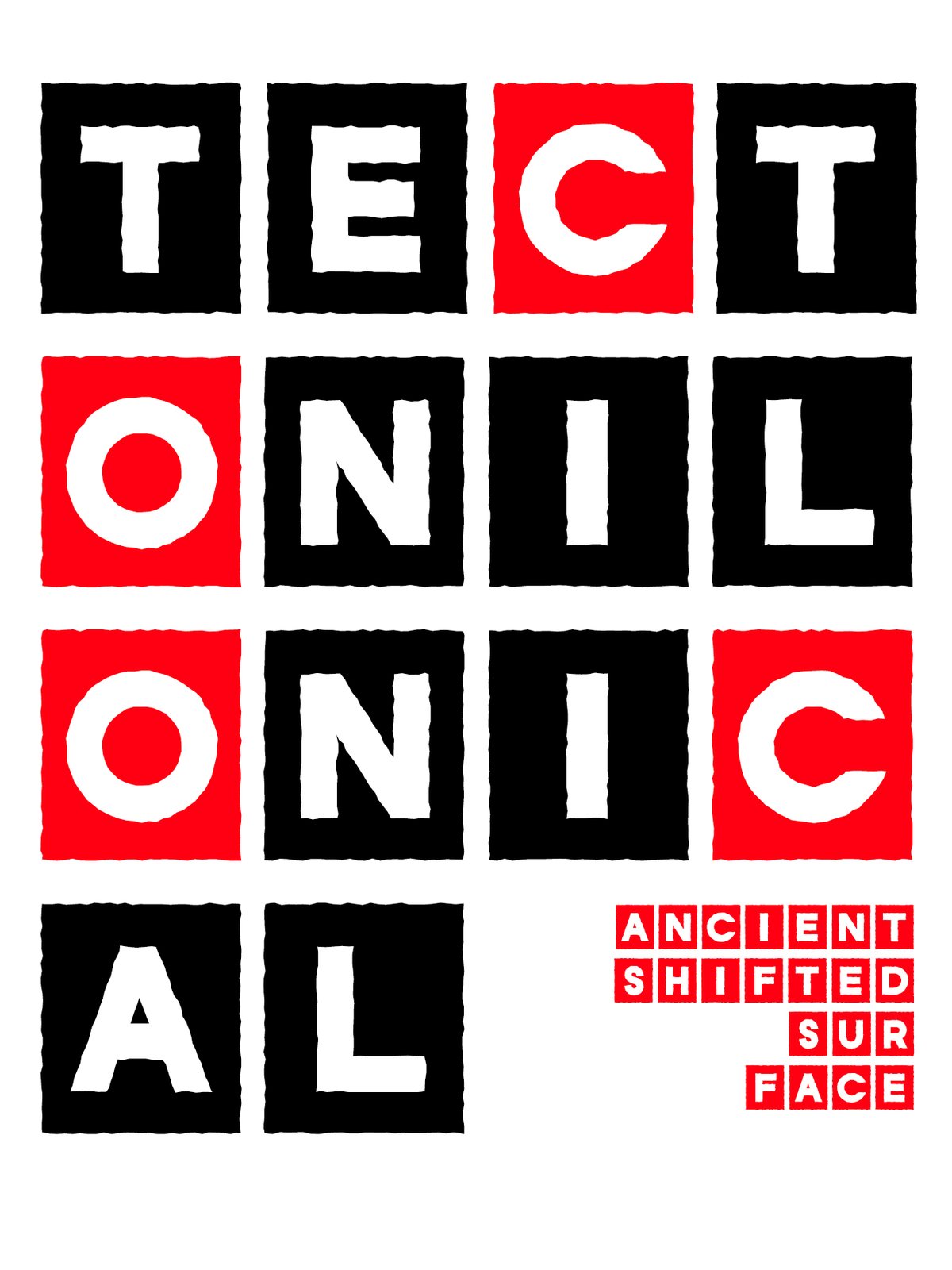 Tectonilonical letters in reversed out red and black